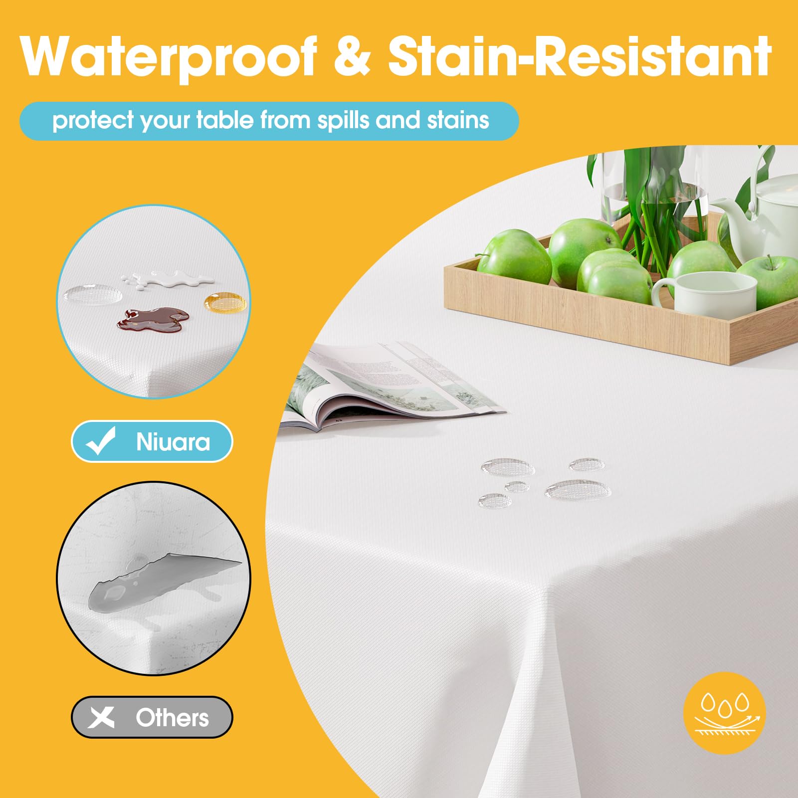 Niuara rectangle tablecloth laid on banquet table for easy cleanup.