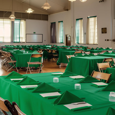 Niuara green disposable table cloth ready for quick cleanup after a party