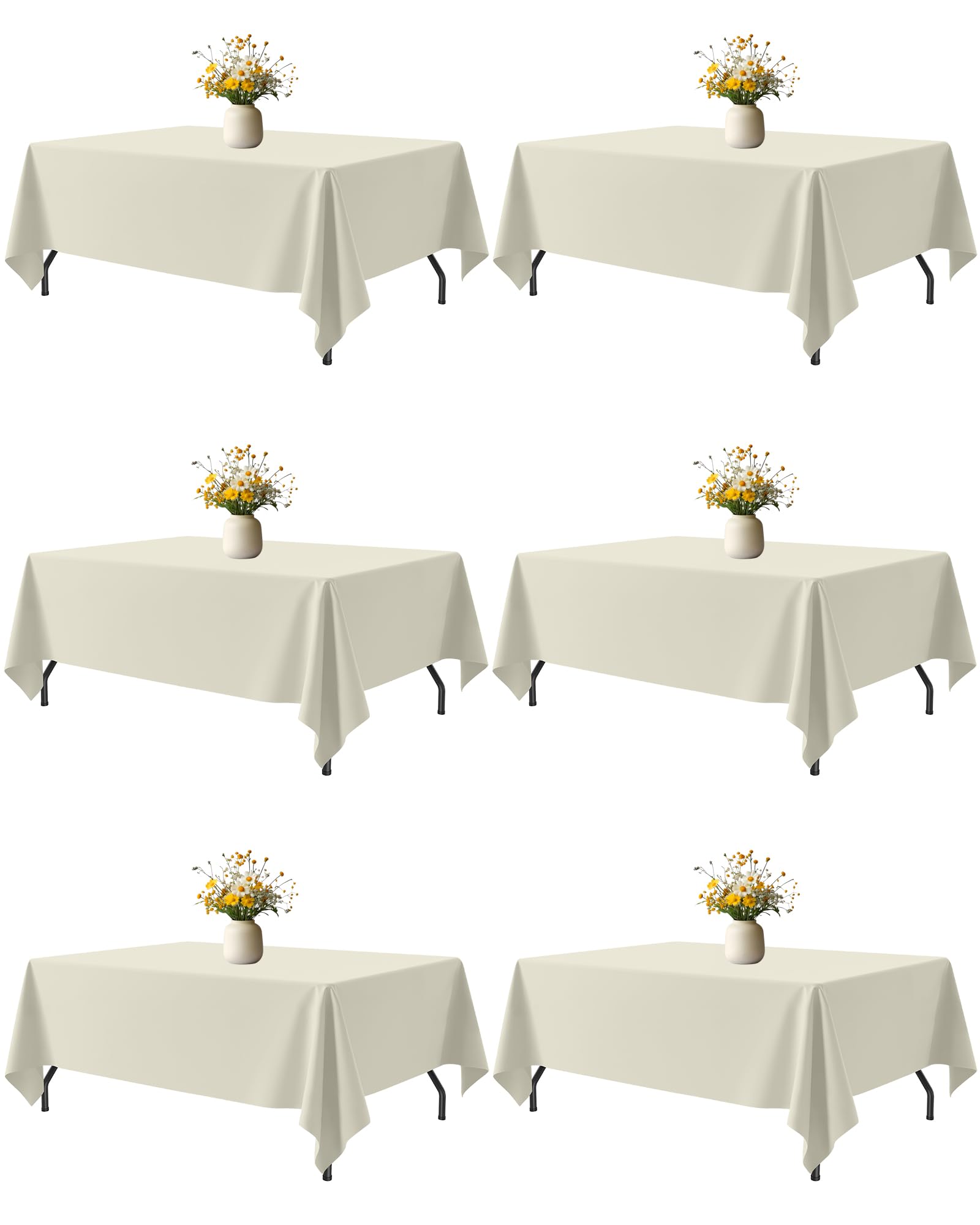 Niuara ivory rectangle tablecloth, 60x102 inches, six-pack for 5ft tables, durable and easy care.