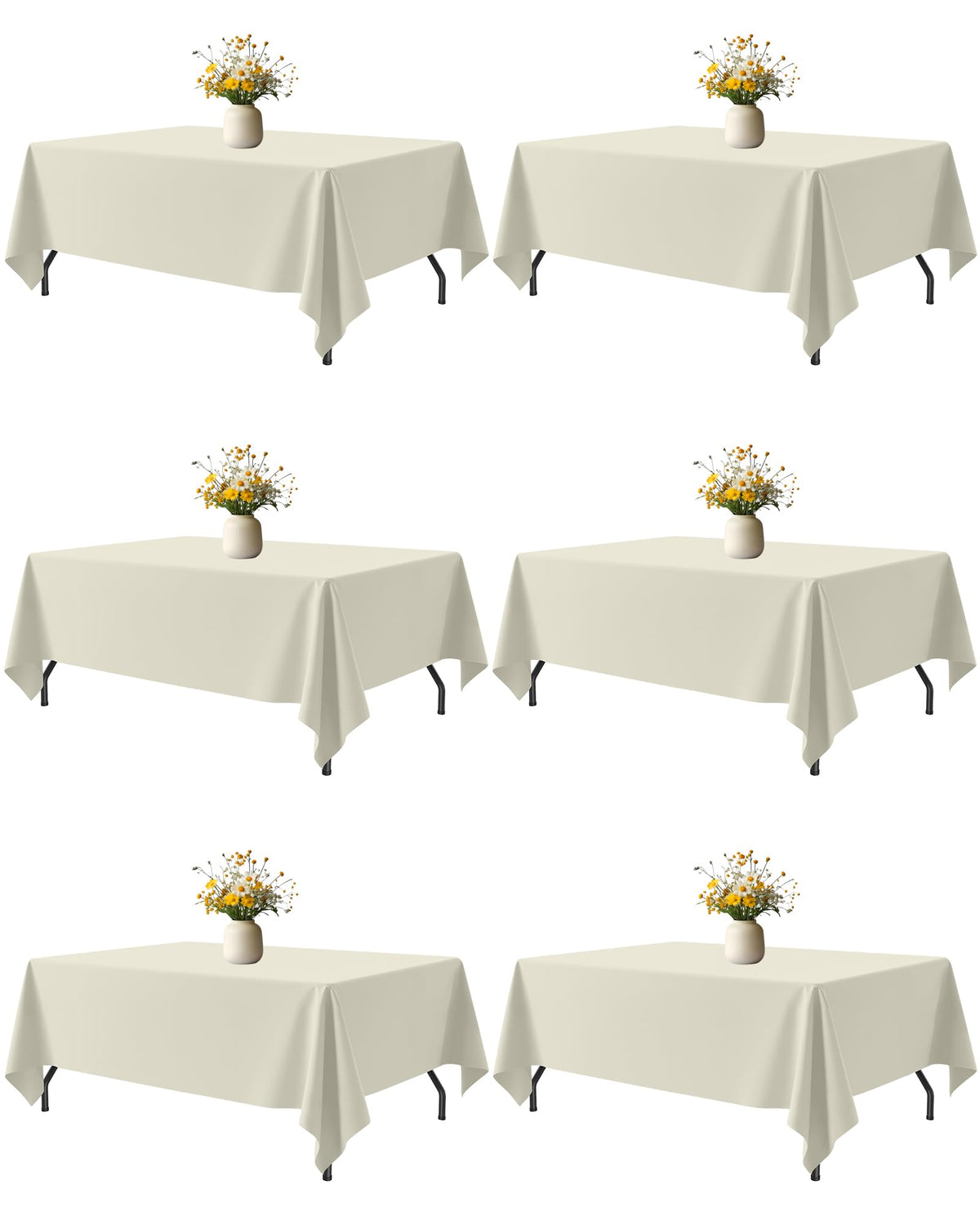 Niuara ivory rectangle tablecloth, 60x102 inches, six-pack for 5ft tables, durable and easy care.
