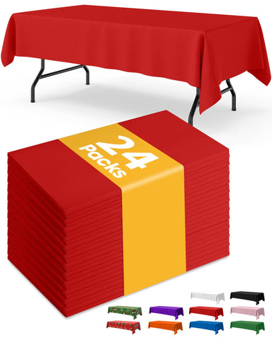 Niuara red plastic tablecloth on a table, protecting from spills and easy cleanup