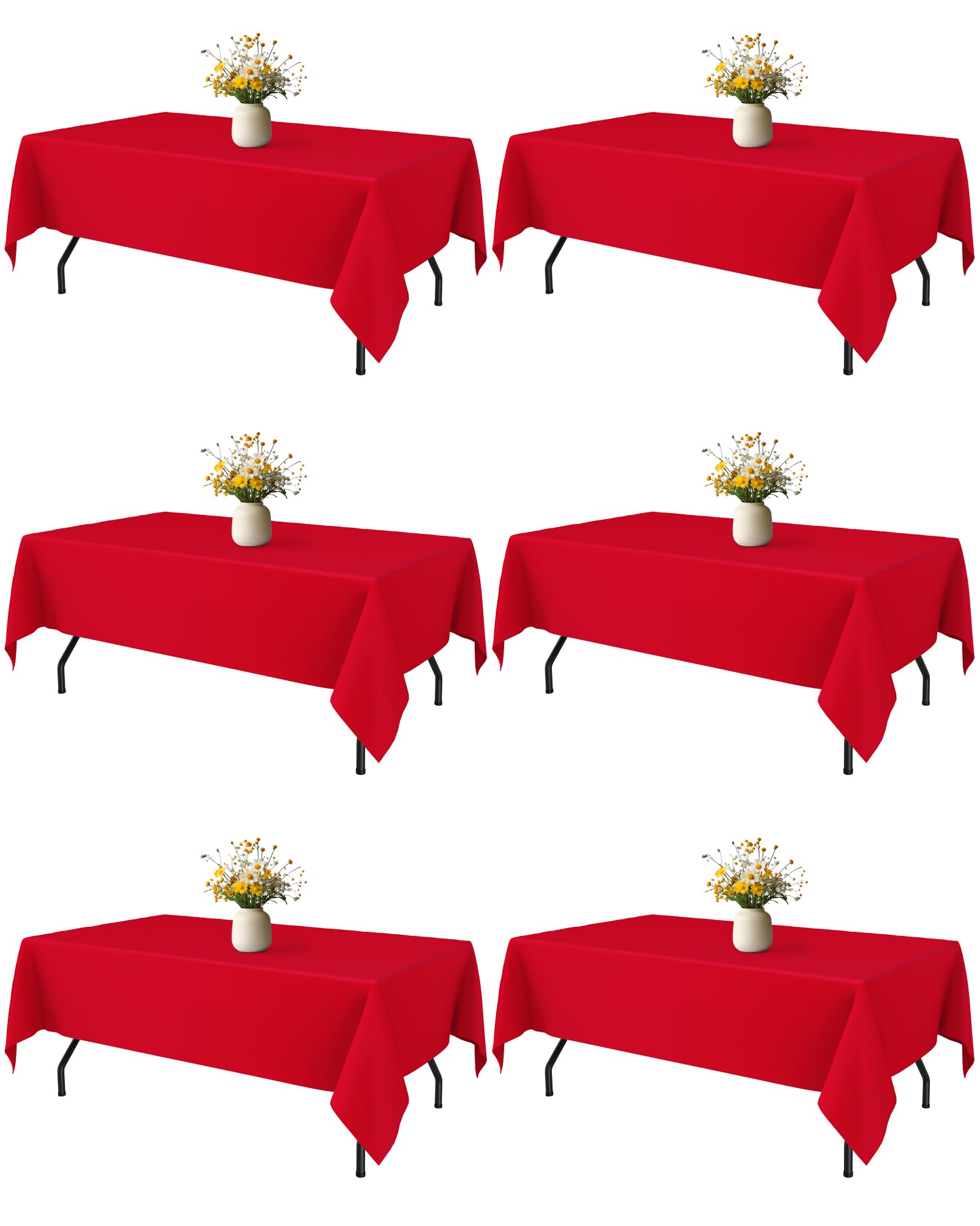 Niuara red rectangle tablecloth on a 5ft table with elegant, smooth drape.