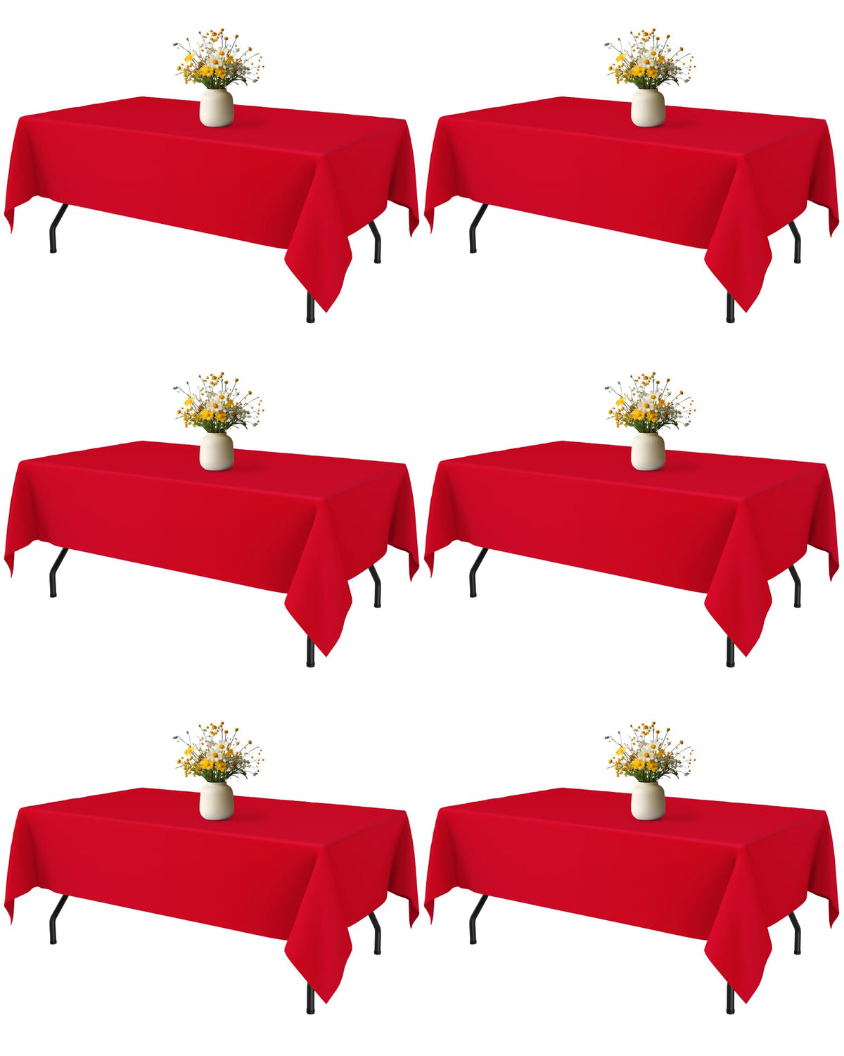 Niuara red rectangle tablecloth on a 5ft table with elegant, smooth drape.