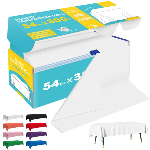 Niuara white table cover roll, 54in wide, keeps tables clean during events.