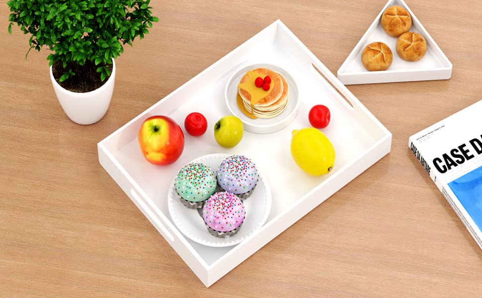 NIUBEE white decorative acrylic tray on coffee table organizes remotes and magazines