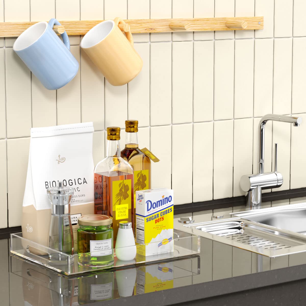 Tray placed under an espresso maker to protect the countertop