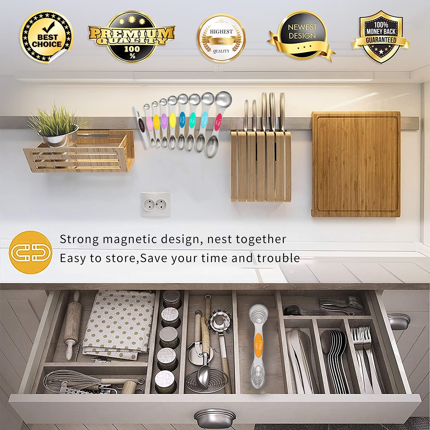 NIUTA double-ended design fits both jars and bottles for versatile measuring