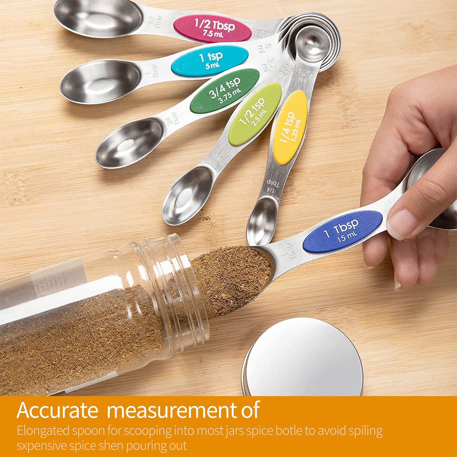 NIUTA spoons with color-coded labels for quick size recognition during cooking