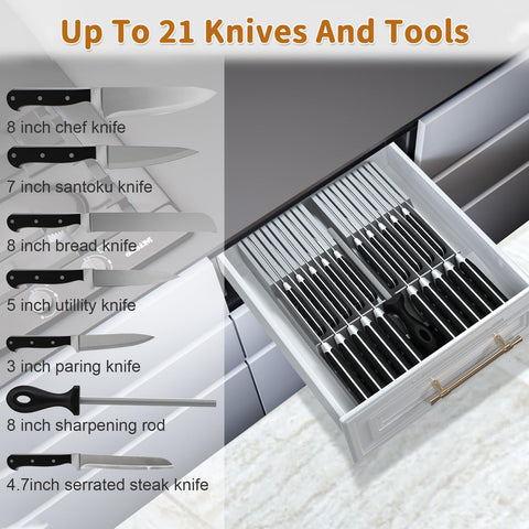 NIUXX organizer interior compartments keep blades neatly arranged for efficient prep