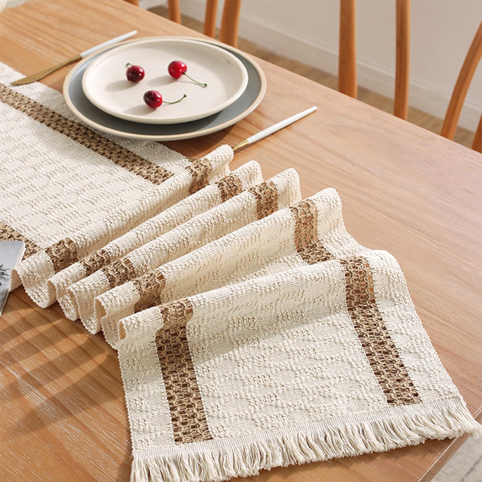 Niviy Boho table runner fabric texture close-up shows soft cotton-linen weave