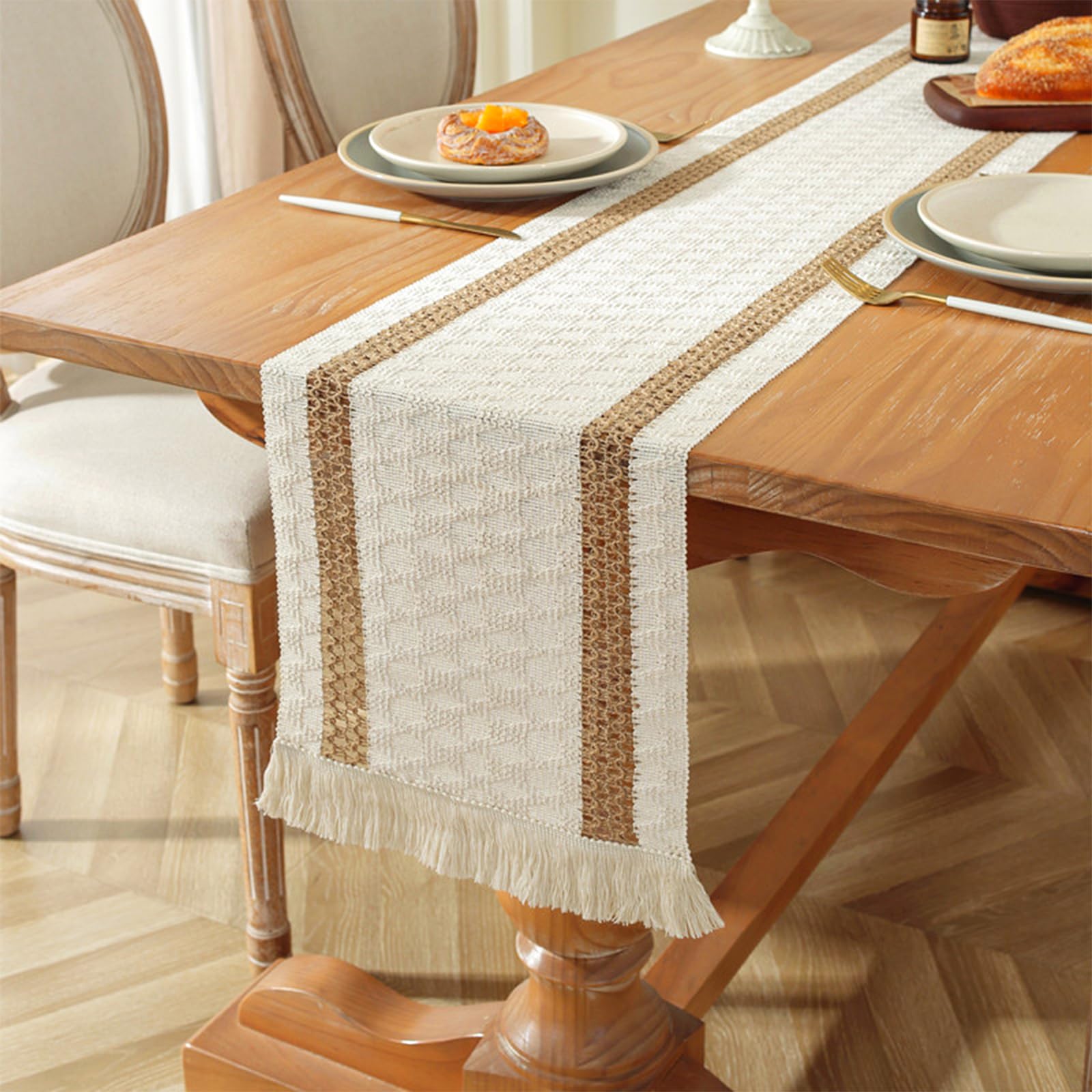Niviy Boho table runner tassel detail adds bohemian flair to your table