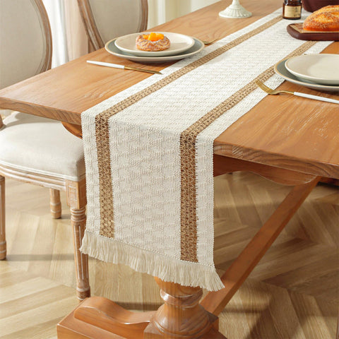 Niviy Boho table runner tassel detail adds bohemian flair to your table