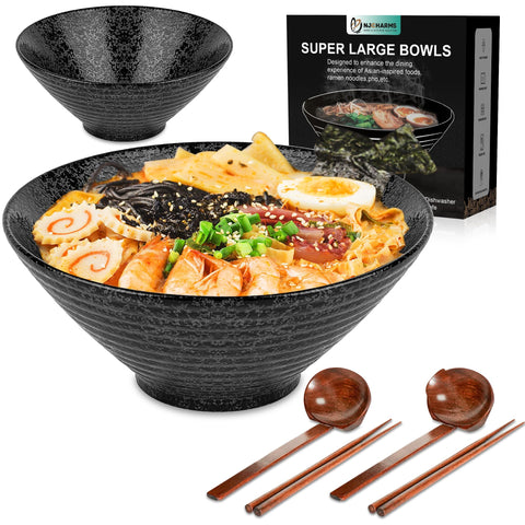 NJCHARMS ceramic ramen bowls with 60 oz capacity for generous servings