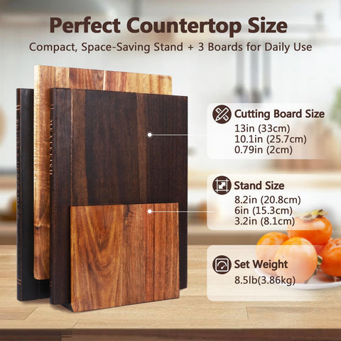 NKDFRI acacia boards labeled Fruits & Vegetables for quick prep