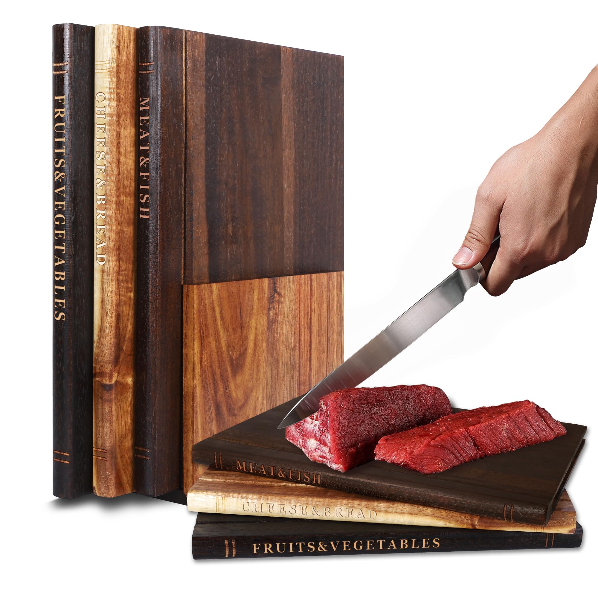 NKDFRI book cutting boards set with stand viewed together for space-saving storage