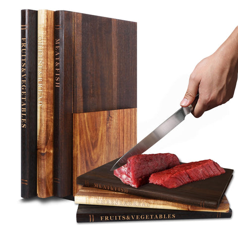NKDFRI book cutting boards set with stand viewed together for space-saving storage