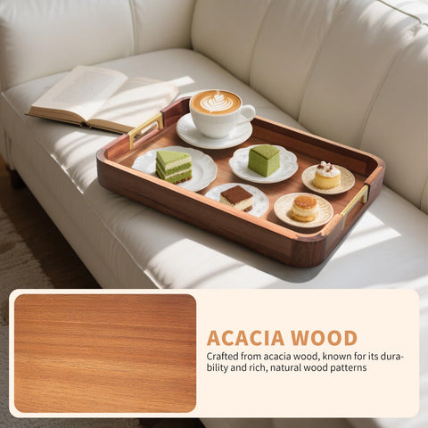NLHL Acacia wood tray for coffee table use with practical surface space.