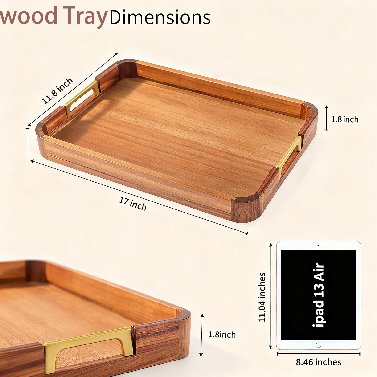 NLHL Acacia tray features wide handles for steady carrying during meals.