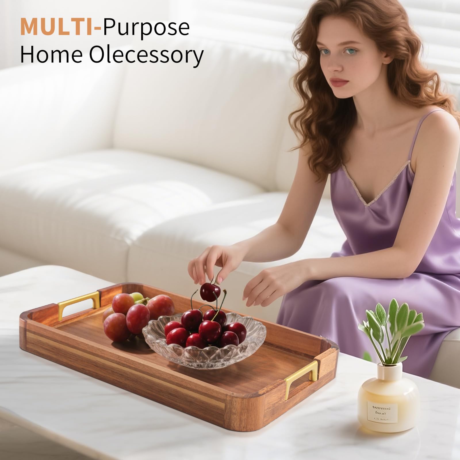 NLHL Wooden and metal contrast tray adds rustic-modern style to decor.