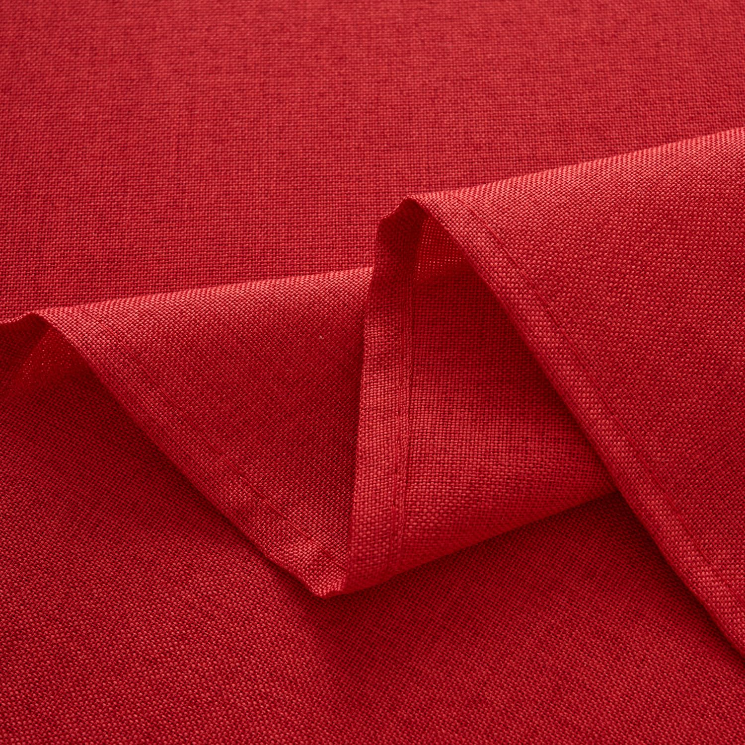 NLMUVW red linen tablecloth with slubby texture adds luxury.