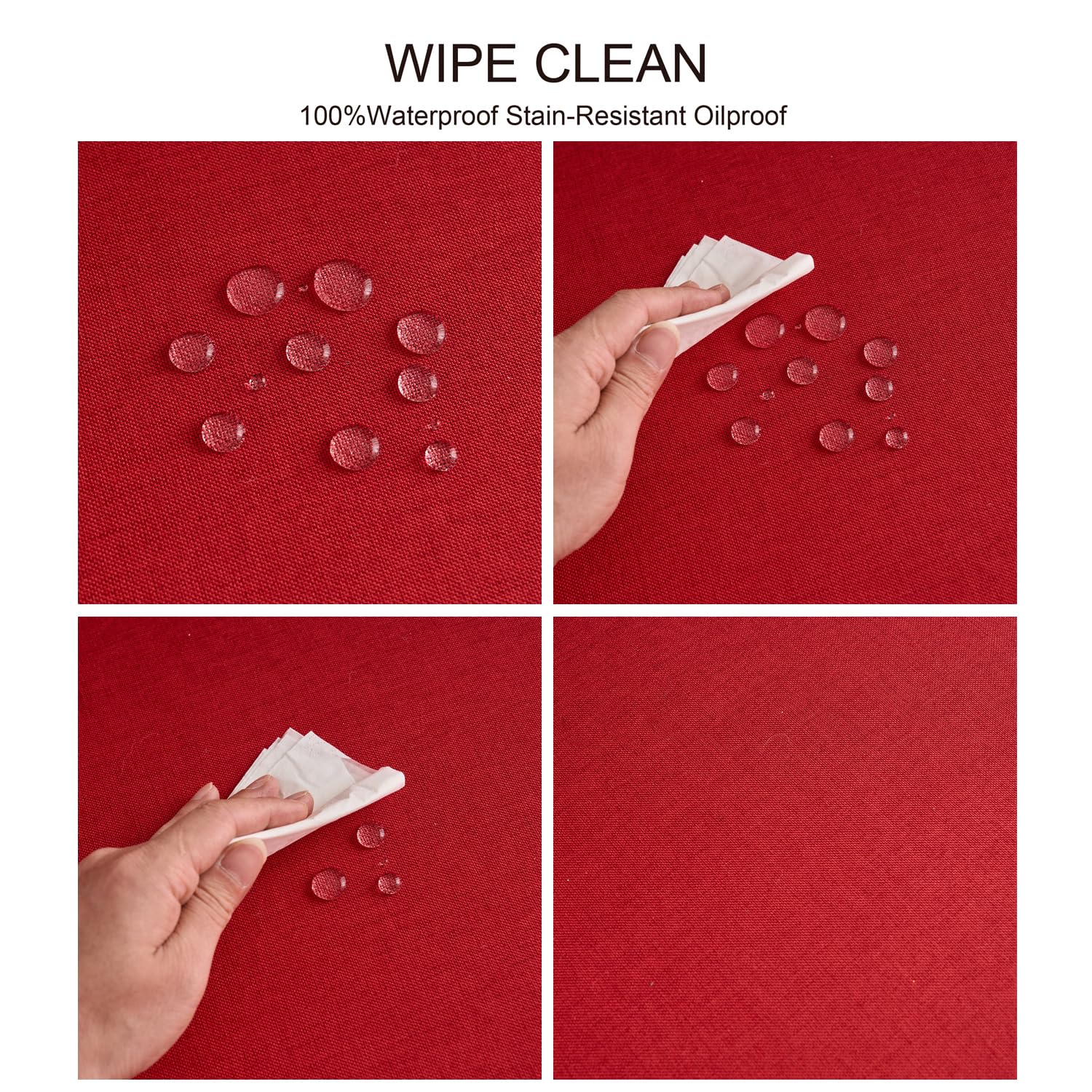 NLMUVW red linen tablecloth showing spill protection for family meals.