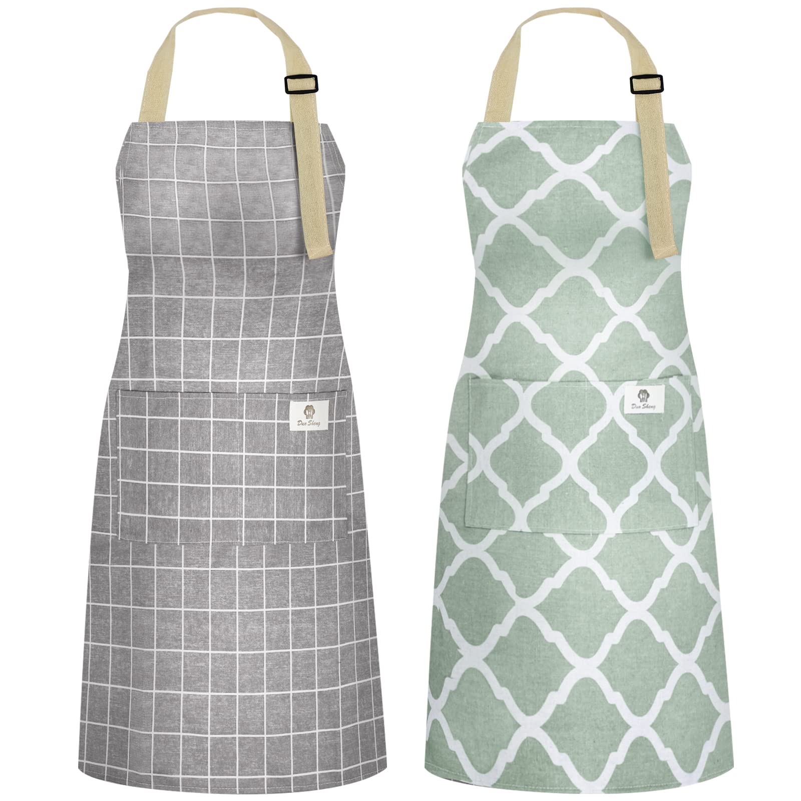NLUS 2Pack green plaid apron front view with waterproof protection.