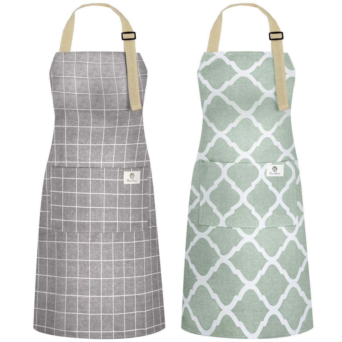 NLUS 2Pack green plaid apron front view with waterproof protection.