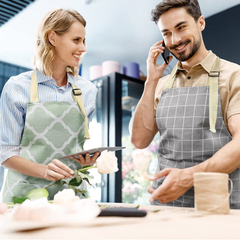 NLUS 2Pack grey plaid apron front view shows spacious pockets for tools.