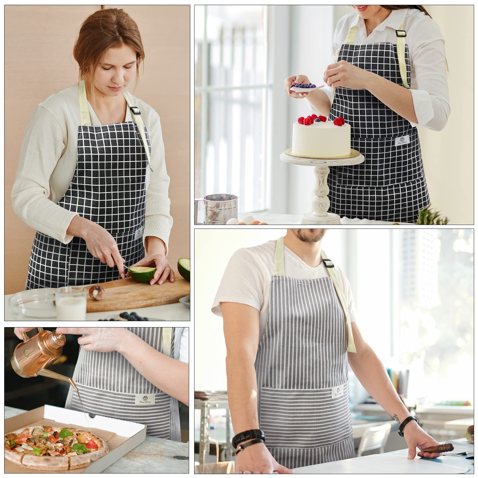 NLUS apron for men and women in grey/black check pattern.