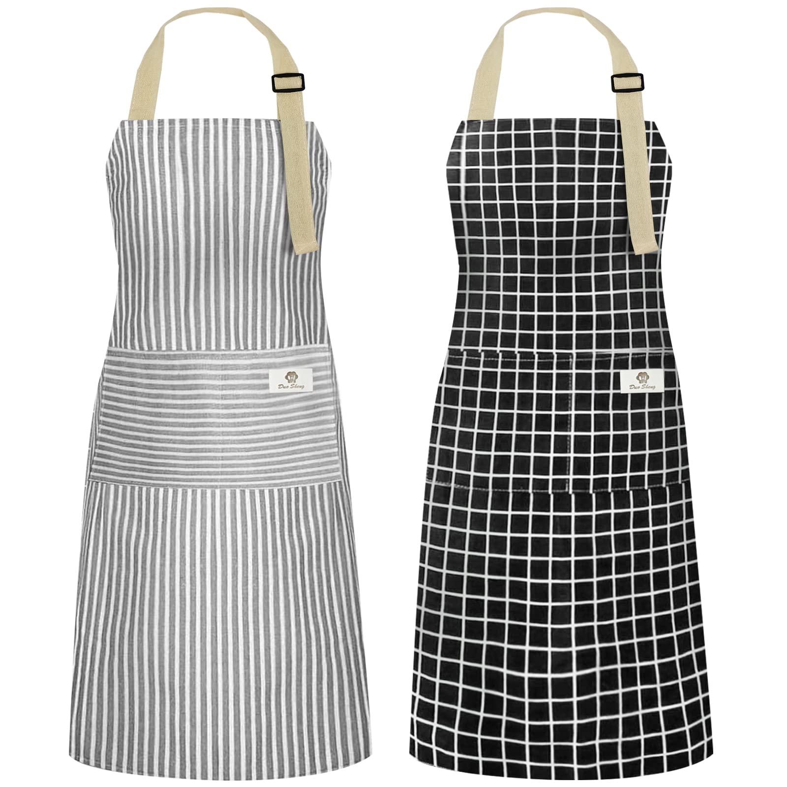 NLUS waterproof kitchen apron in grey stripe protects clothes during cooking tasks.