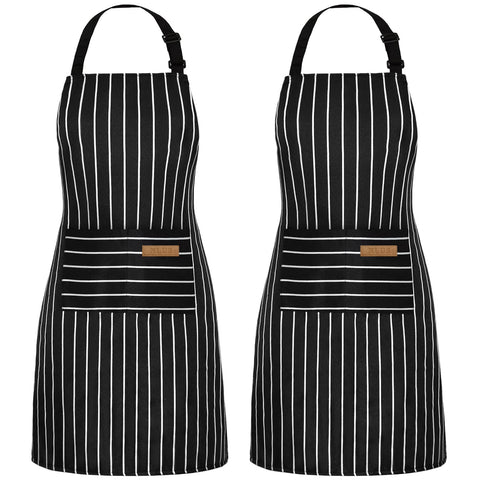 NLUS two-pack apron front view featuring classic black and white stripes, ideal for home cooking.