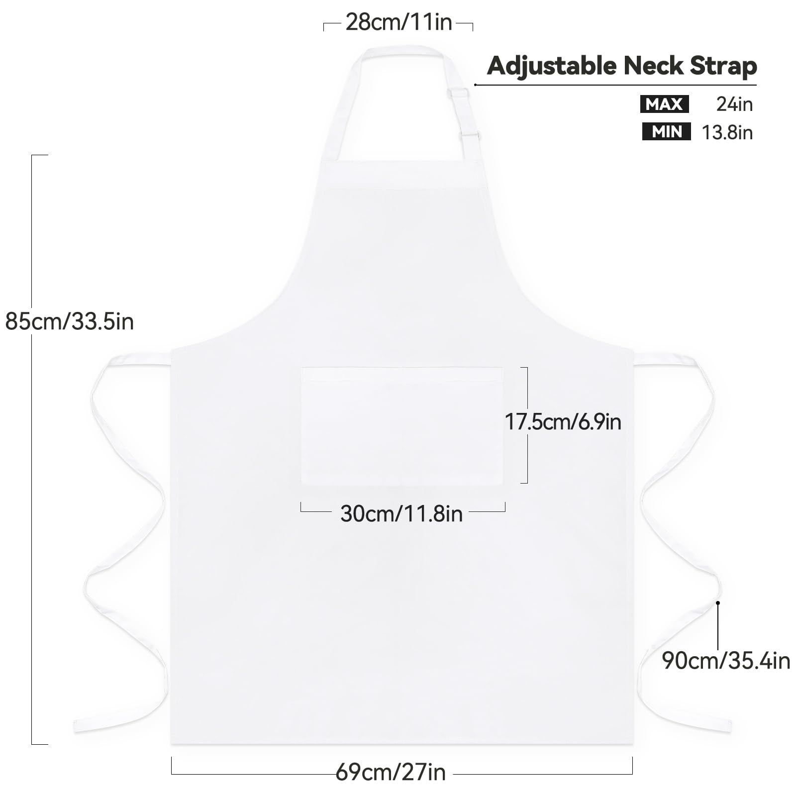 NLUS two-pocket kitchen apron with roomy pockets for thermometer and notes.