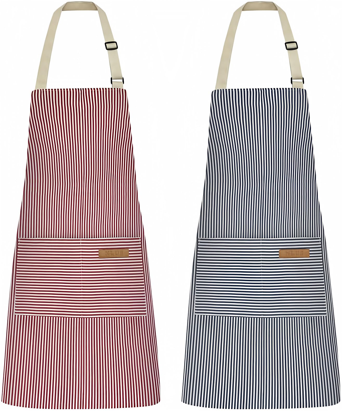 NLUS blue pinstripe apron front view shows full coverage and durability