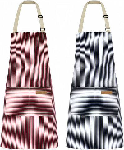 NLUS blue pinstripe apron front view shows full coverage and durability