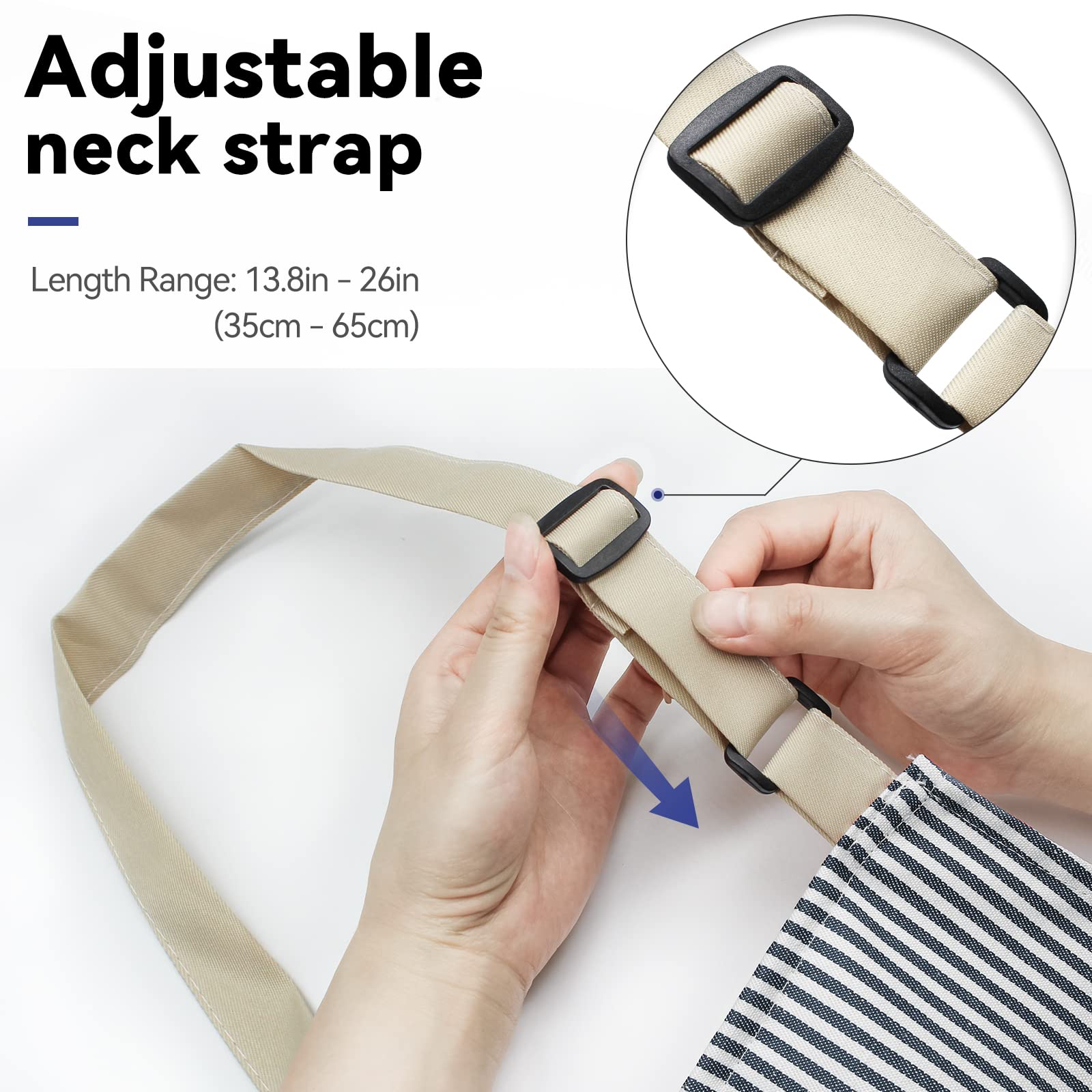 NLUS blue pinstripe apron is machine washable for quick cleanup.