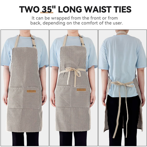 NLUS brown pinstripe apron double waist straps enabling flexible sizing