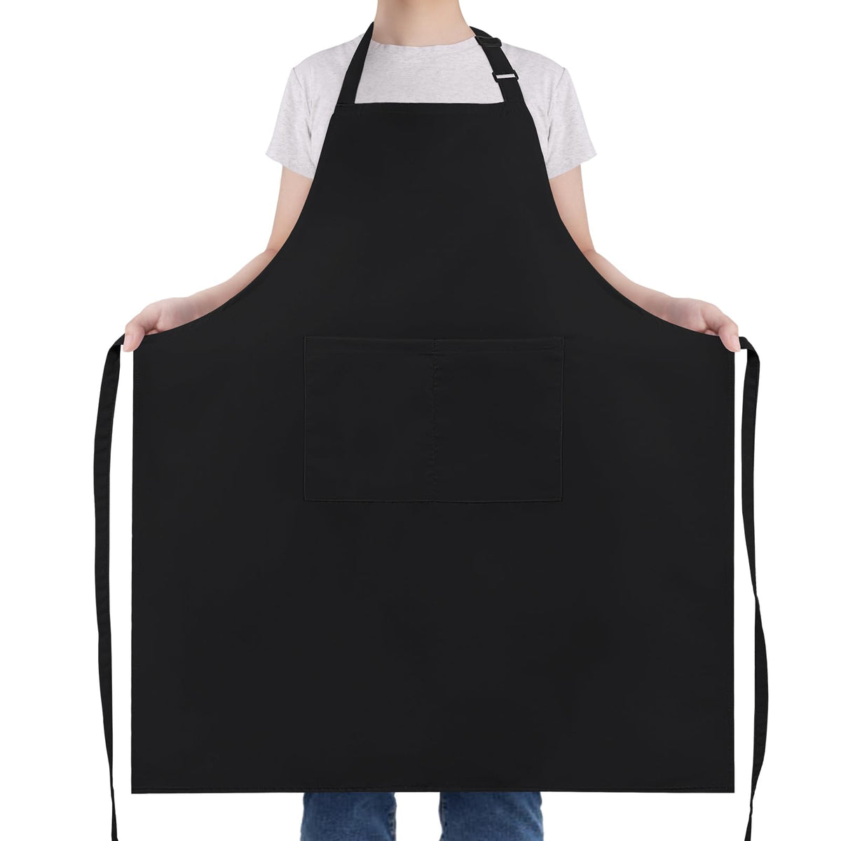 NLUS black chef apron offers full chest-to-knee coverage for home and professional kitchens