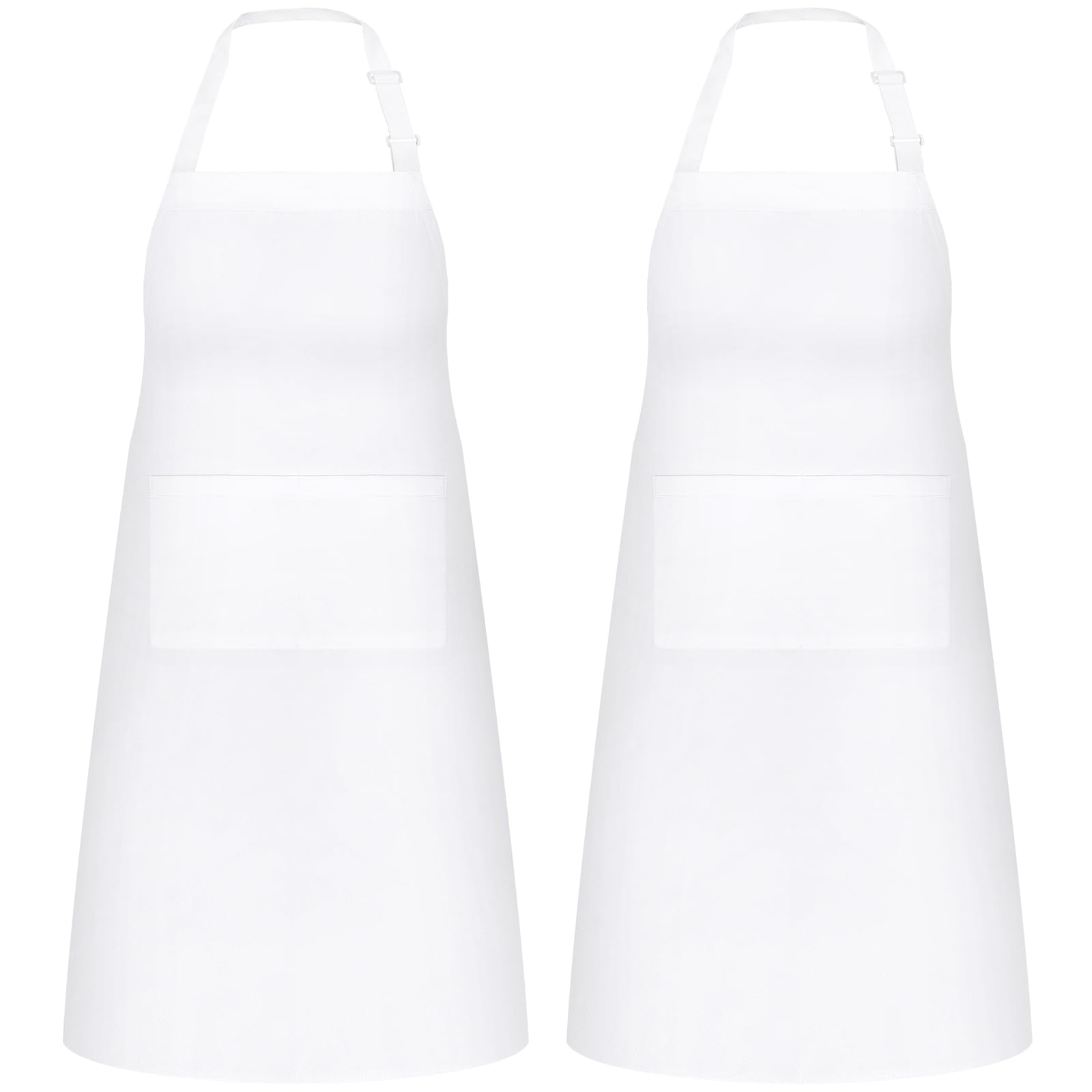 NLUS white two-pocket apron front view, convenient tool storage for cooks.