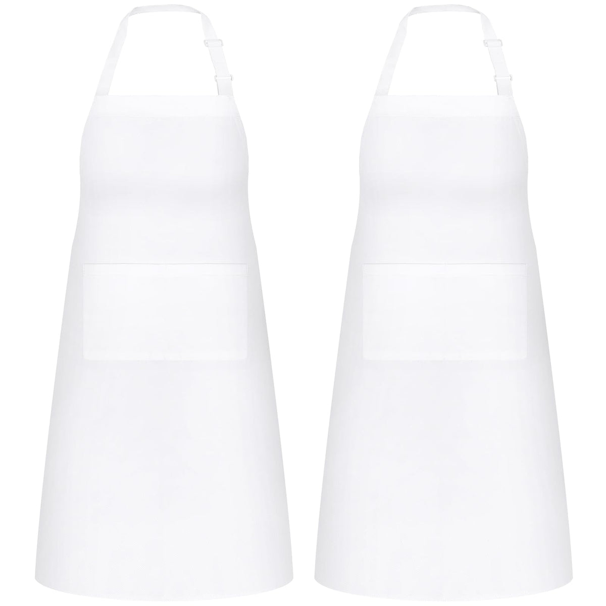NLUS white two-pocket apron front view, convenient tool storage for cooks.