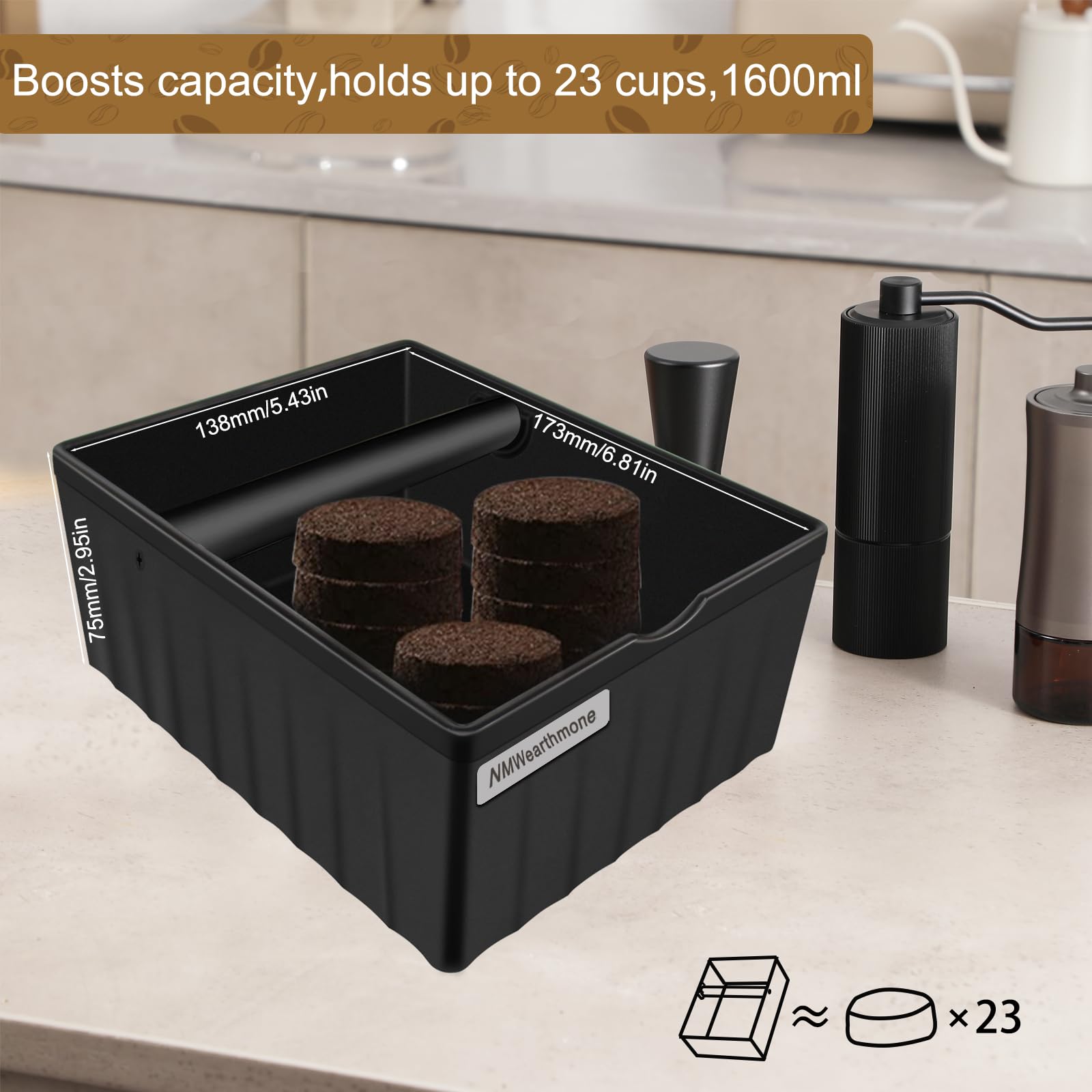 NMW earthmone knock box holds coffee grounds for easy disposal