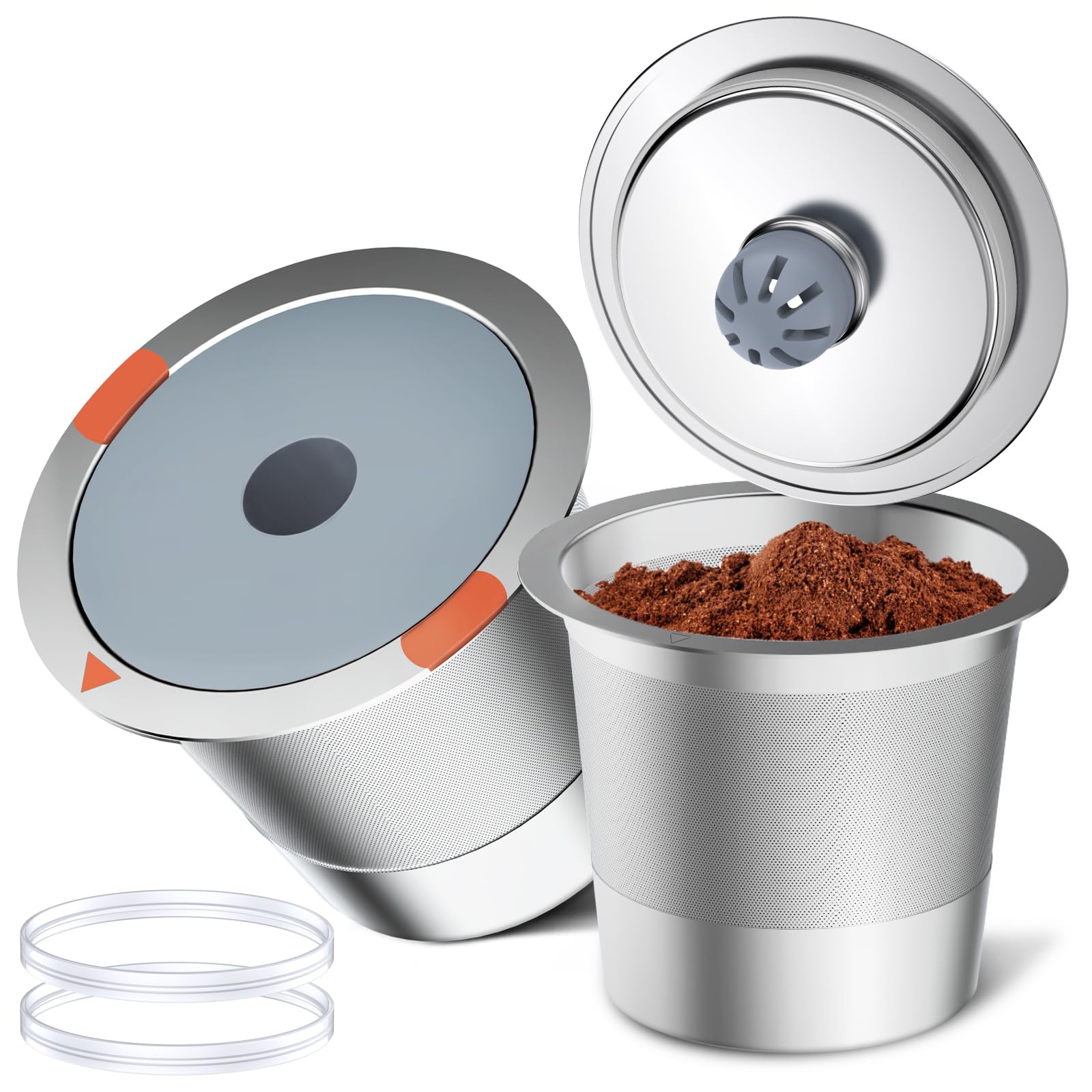Noalto reusable K-Cups with stainless steel body for durable, eco-friendly brewing.