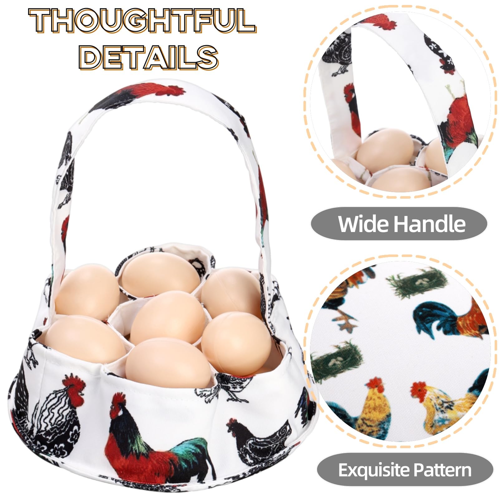 Noamus egg basket with 15-inch handle, easy to carry around for daily egg gathering.