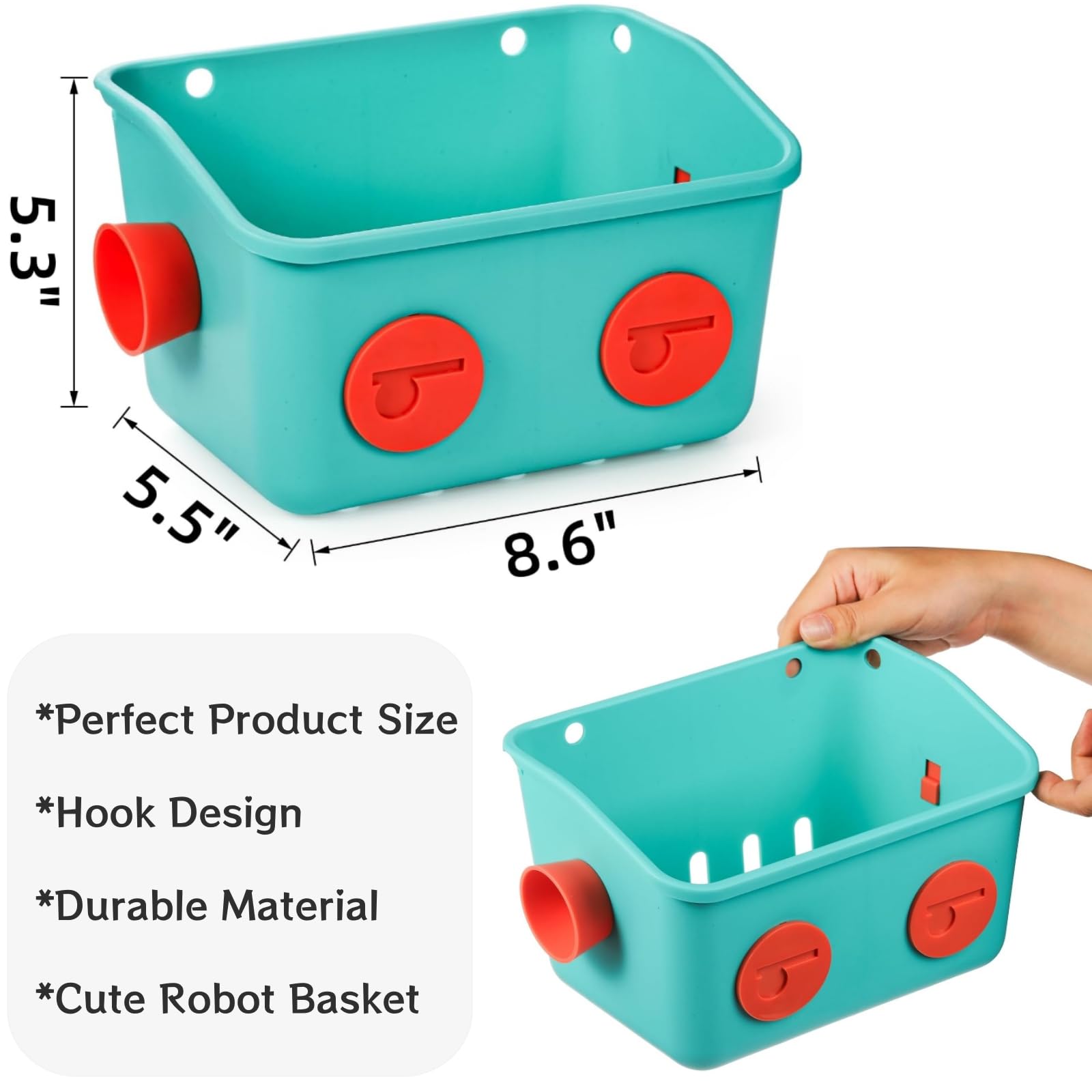 Noamus wall-mounted 3-layer shower caddy showcases colorful robot design.