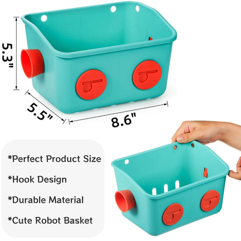 Noamus wall-mounted 3-layer shower caddy showcases colorful robot design.