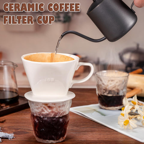 Noarixa ceramic dripper texture highlights heat retention for stable brewing.