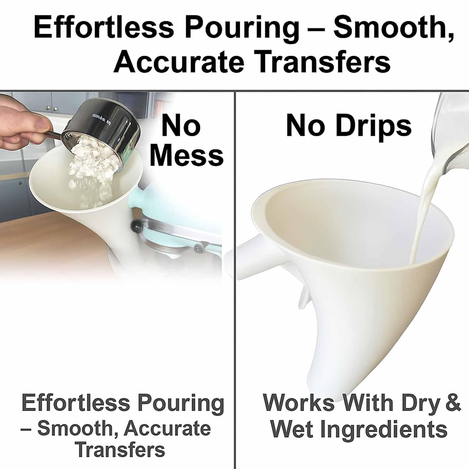 NOBALLS anti-splash accessory minimizes spills when adding liquids.