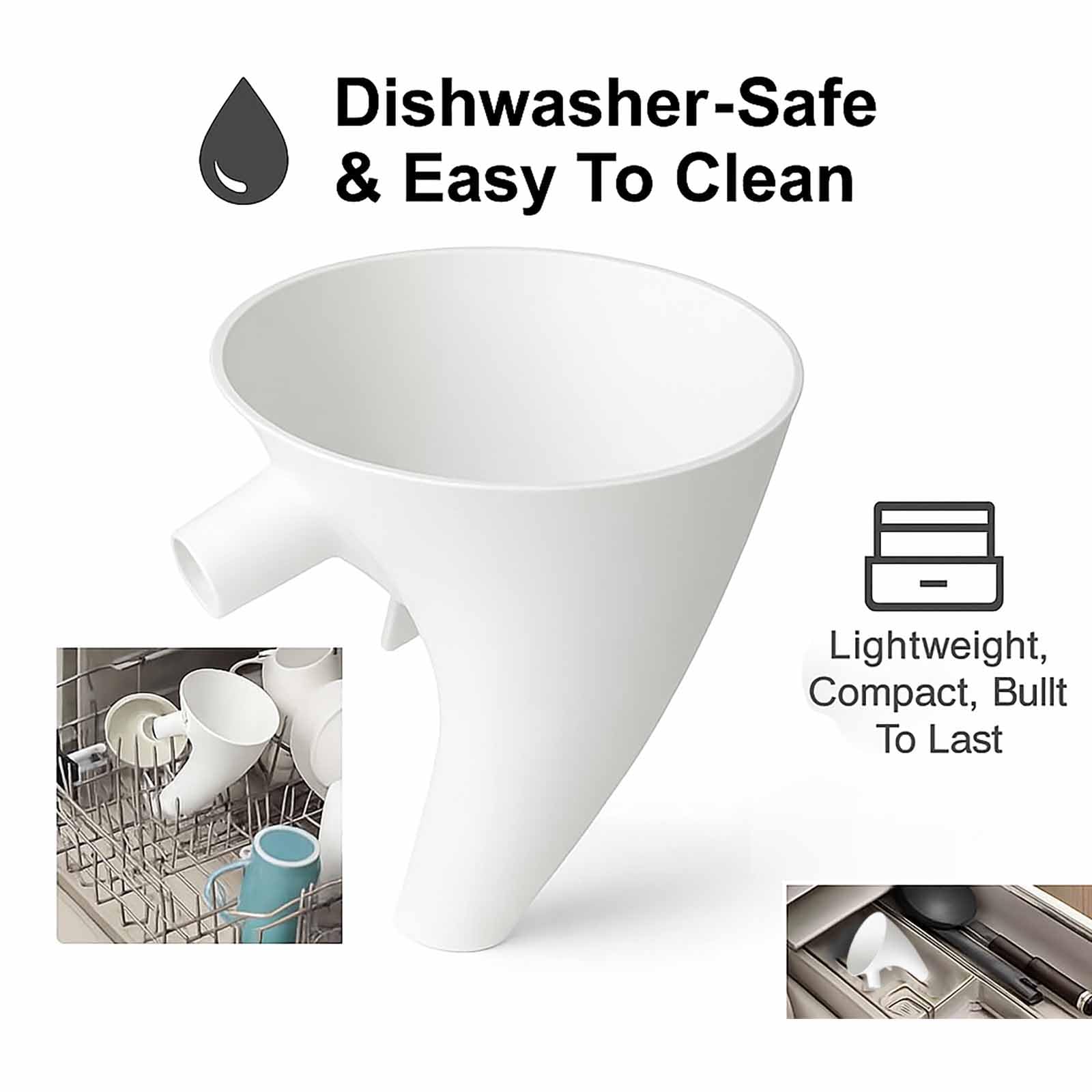 NOBALLS tilt-head compatibility funnel locks securely in place.