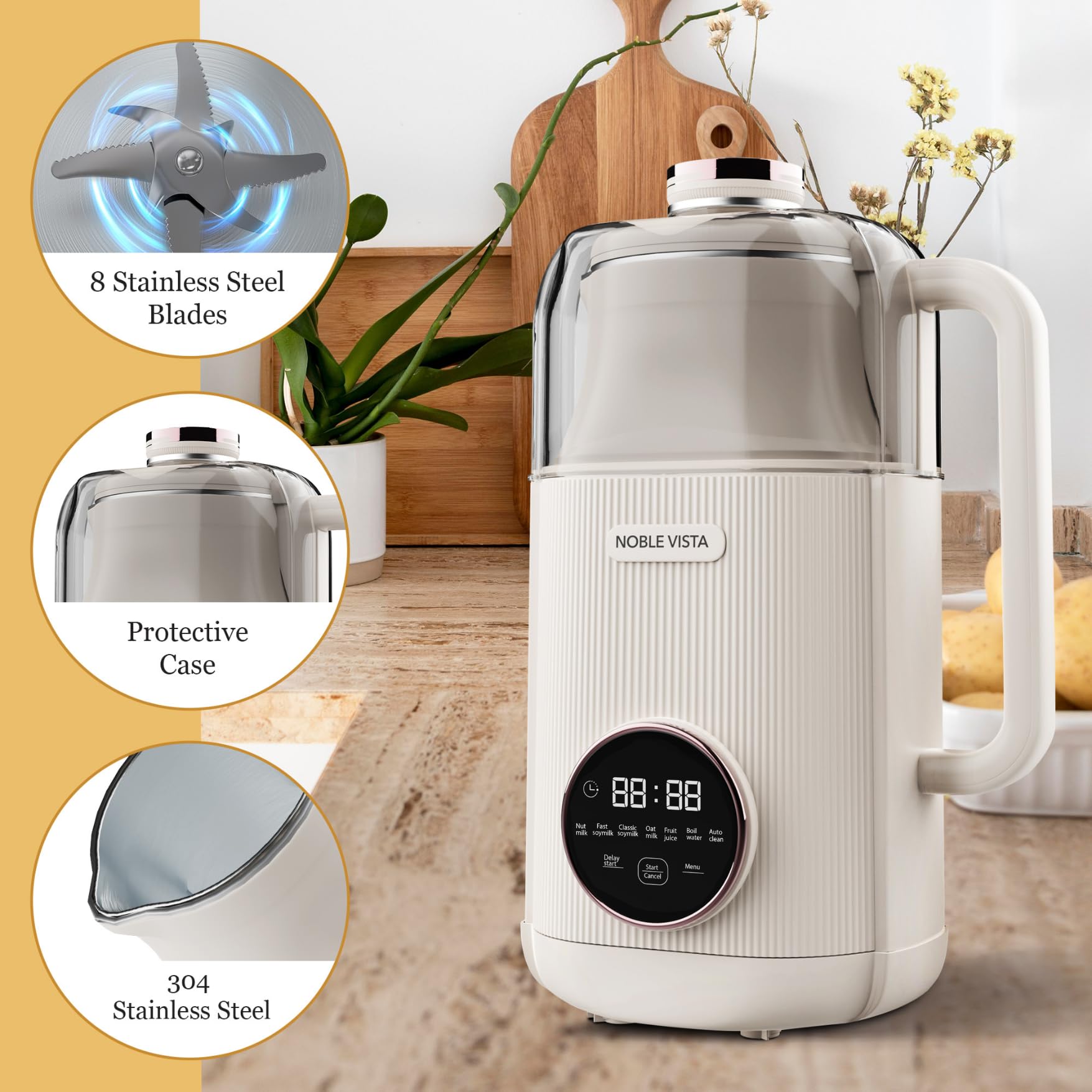 Automatic soy milk function enables fast, fresh plant-based options at home.