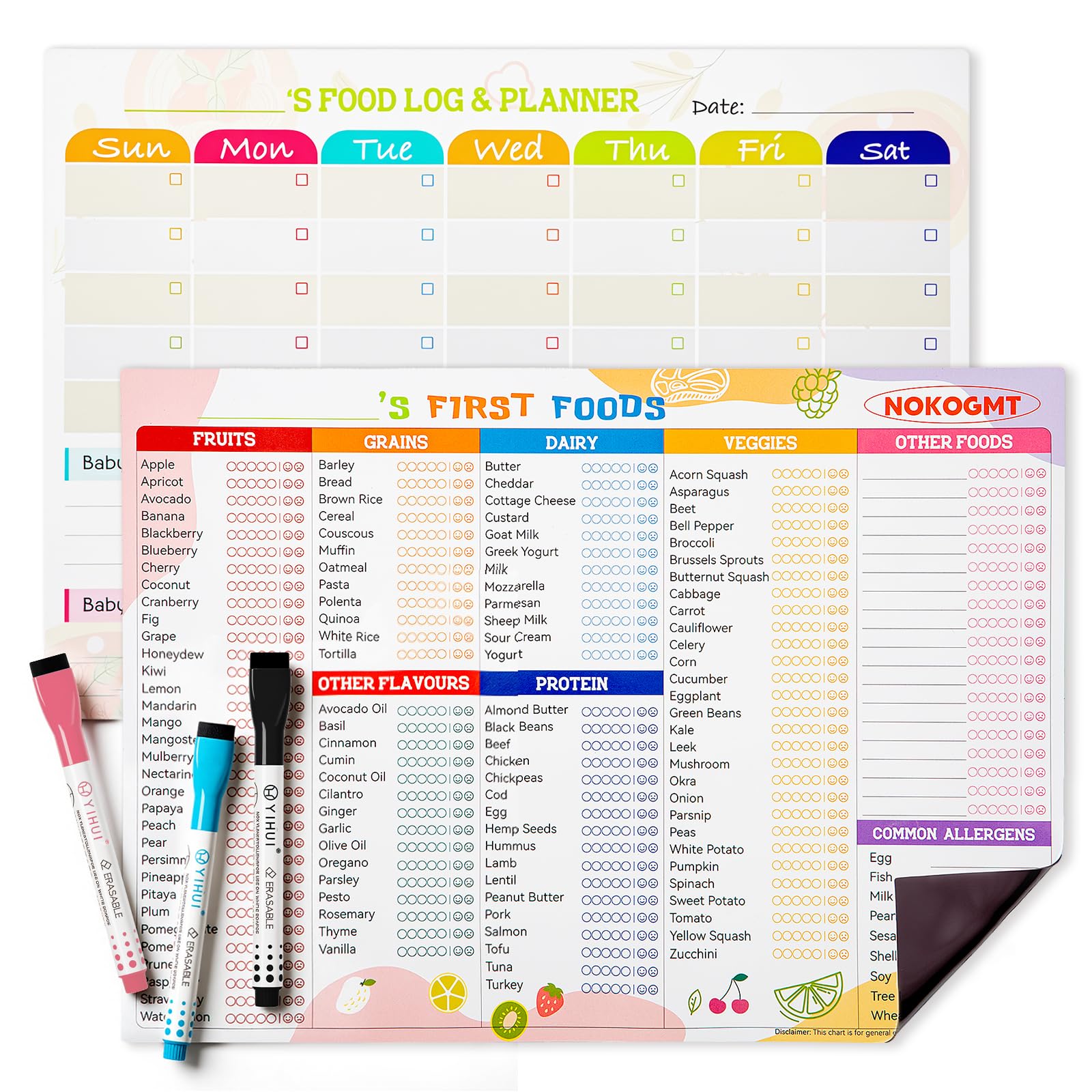 NOKOGMT 101 foods before 1 magnet on fridge for quick solids planning