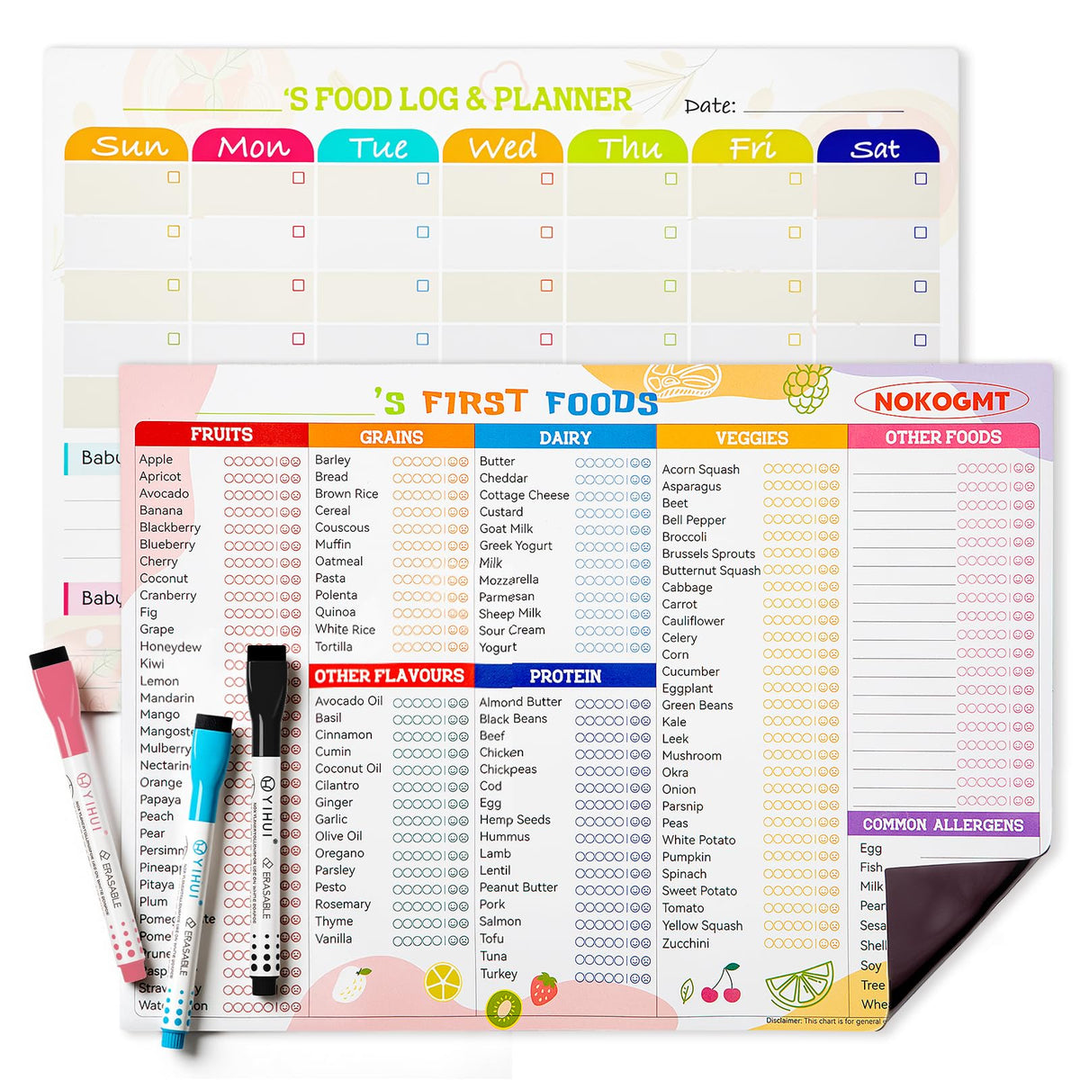 NOKOGMT 101 foods before 1 magnet on fridge for quick solids planning